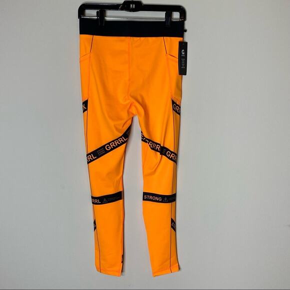 GRRRL Amanda Heather Leggings Orange Black Flex Strong Workout Pants Pocket NWT - Picture 2 of 6